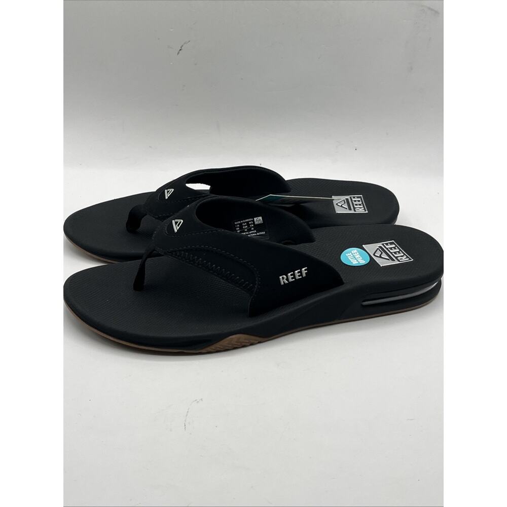 REEF Fanning Mens 10 Water Friendly Bottle Opener Sandals Flip Flops Black NWT - Picture 6 of 6